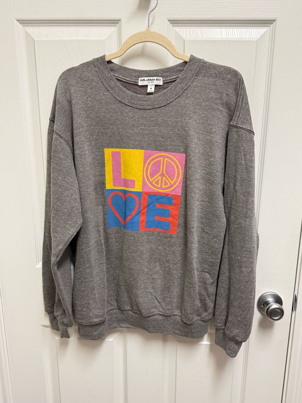 Sub_Urban Riot Gray Sweatshirt with Pink and Yellow LOVE Graphic